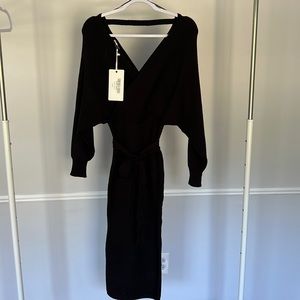 Black mid length knit sweater dress